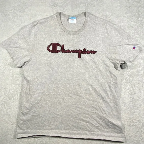 Champion  Heritage T-Shirt Mens XL Grey Script Logo Short Sleeve Cotton Blend - Picture 3 of 16